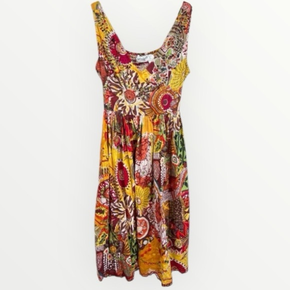 Vintage Lew Magram Collection Embellished Sleeveless Floral Pattern Dress Size M - Picture 1 of 10